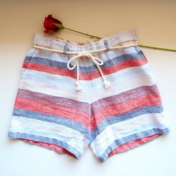 J. Jill 100% Linen Red, Blue & Cream Stripe High Rise Rope Cord Belt Shorts M - Picture 7 of 7